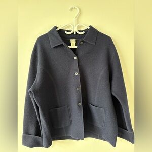 Eileen Fisher Dark Navy Wool Button-Front Pea Coat